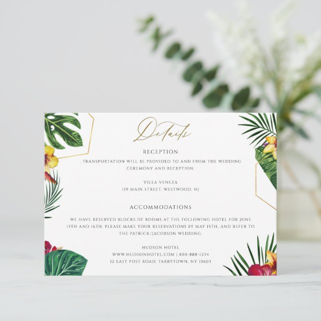 Tropical Floral Wedding Details Card (Standing Front)