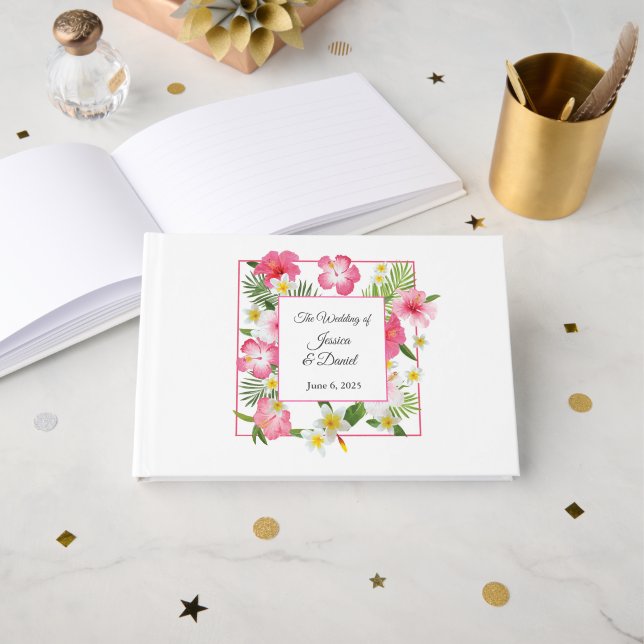 Tropical Floral Wedding Guest Book (Front Open)