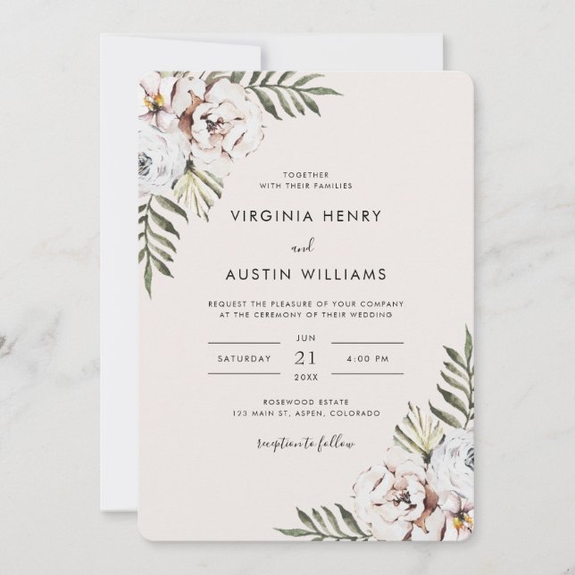 Tropical Floral Wedding Invitation (Front)