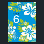 Tropical Floral Wedding Menu Table Number Card<br><div class="desc">Bright & cheerful colours for your Hawaii/destination/beach/summer/tropical island... .theme engagement/wedding/anniversary! Tropical Chartreuse Yellow White Haiwaiian Flowers Plumeria Floral Pattern on Sky Blue Background. Save money by combining the table number cards with your menu on back! All the default text(sample info) can be fully customized with your own wordings, and you...</div>