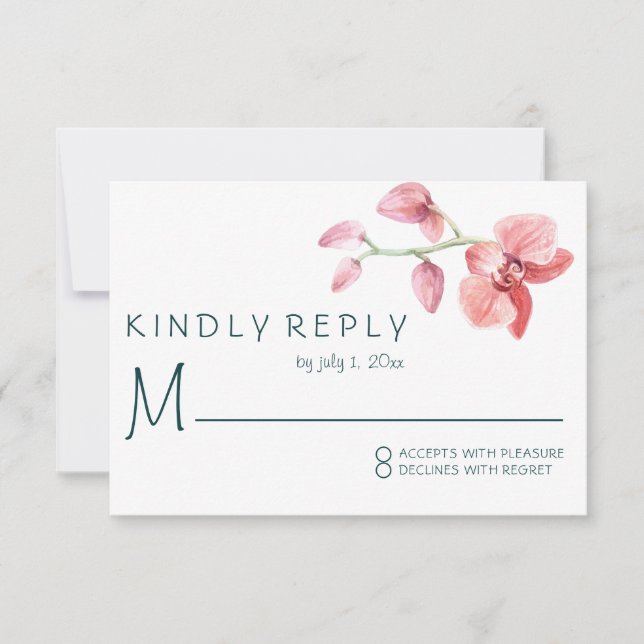 Tropical Floral Wedding Orchid RSVP Card (Front)