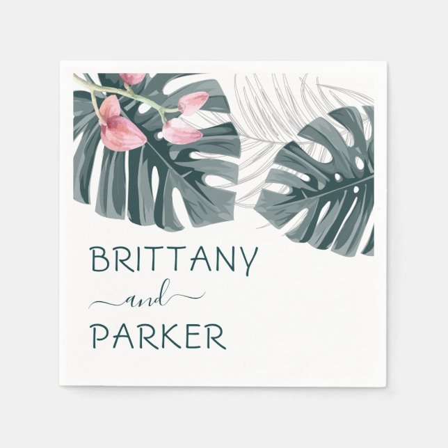 Tropical Floral Wedding Personalized Napkin (Front)