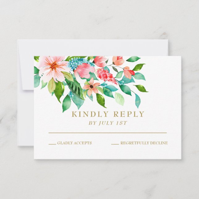 Tropical floral wedding RSVP Card (Front)