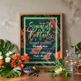 Tropical Floral Wedding Signature Drink Menu Poster