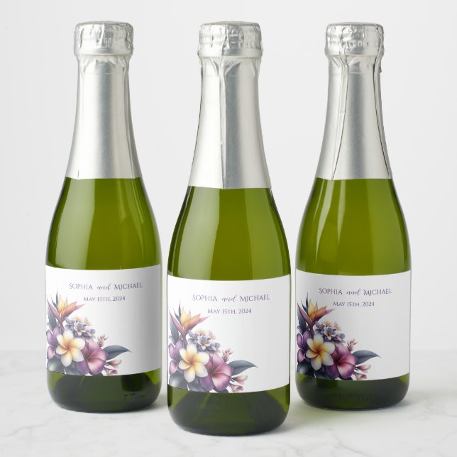 Tropical Floral-Wedding Sparkling Wine Label (Bottles)
