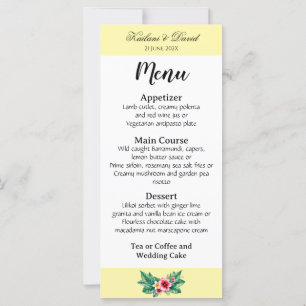 Tropical Floral wedding theme menu card