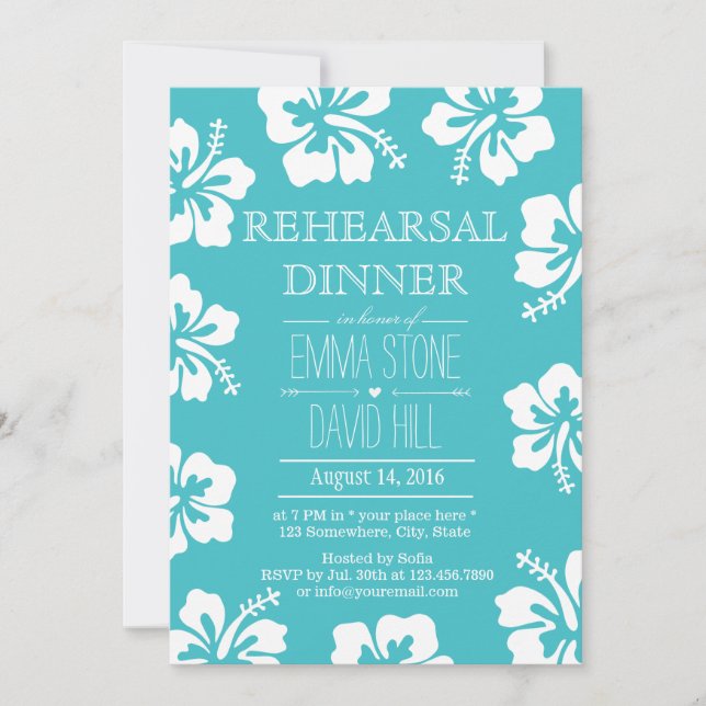Tropical Floral Wedding Turquoise Rehearsal Dinner Invitation (Front)