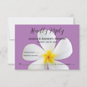 Tropical Floral, White Plumeria, Lavender, RSVP Thank You Card