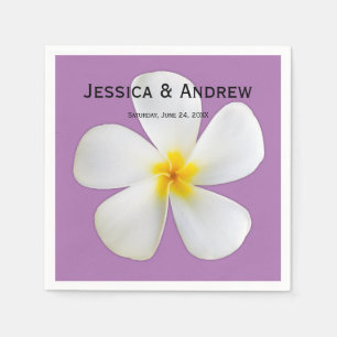 Tropical Floral, White Plumeria, Lavender, Wedding Napkin