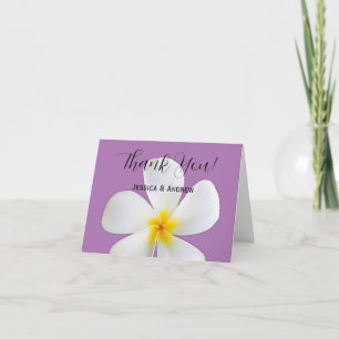 Tropical Floral, White Plumeria, Lavender, Wedding Thank You Card