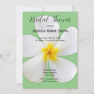 Tropical Floral, White Plumeria on Sage, Bridal Invitation