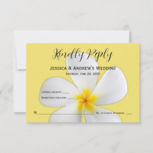 Tropical Floral, White Plumeria on Yellow, RSVP Thank You Card