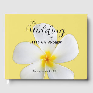 Tropical Floral, White Plumeria on Yellow, Wedding Guest Book