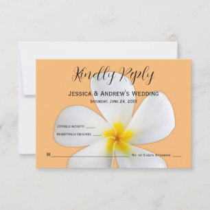 Tropical Floral, White Plumeria Orange, RSVP Thank You Card