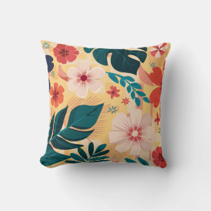 Tropical Floral with Bold Leaves and Flowers Throw Pillow