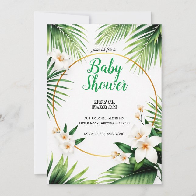 Tropical Floral with Palm Leaves Baby Shower Invitation (Front)