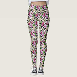 Tropical Floral Women's Leggings  (Pink)