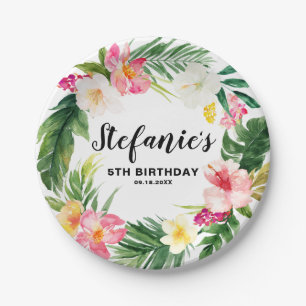 Tropical Floral Wreath Summer Birthday Party Paper Plate