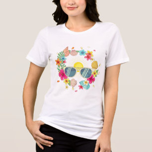 Tropical Floral Wreath Sunglasses Girls T-Shirt Tri-Blend Shirt