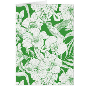 Tropical Florals and Hummingbird in green