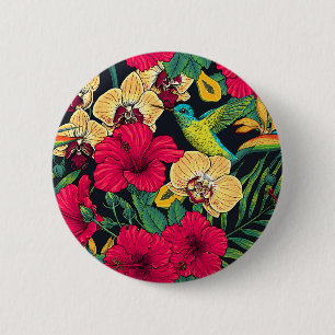 Tropical Florals and Hummingbird - Summer Botanica 2 Inch Round Button