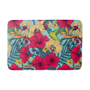 Tropical Florals and Hummingbird - Summer Botanica Bath Mat