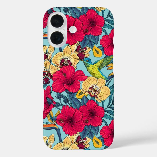 Tropical Florals and Hummingbird - Summer Botanica Case-Mate iPhone Case (Back)