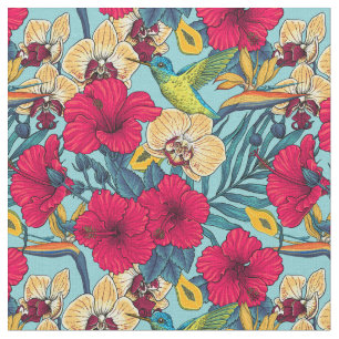 Tropical Florals and Hummingbird - Summer Botanica Fabric