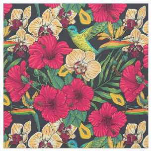 Tropical Florals and Hummingbird - Summer Botanica Fabric