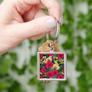 Tropical Florals and Hummingbird - Summer Botanica Keychain