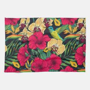 Tropical Florals and Hummingbird - Summer Botanica Kitchen Towel