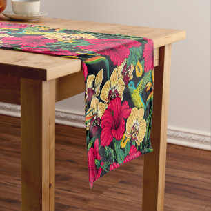 Tropical Florals and Hummingbird - Summer Botanica Short Table Runner