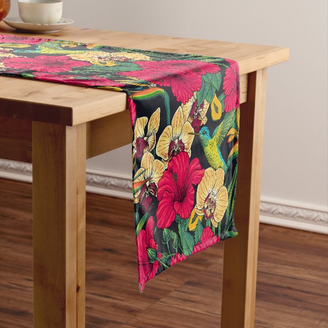Tropical Florals and Hummingbird - Summer Botanica Short Table Runner (In Situ)