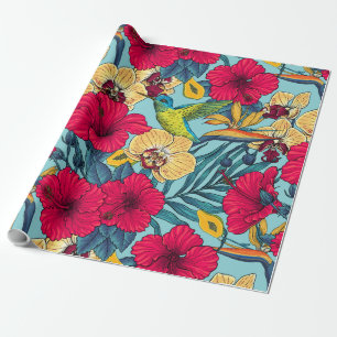 Tropical Florals and Hummingbird - Summer Botanica Wrapping Paper