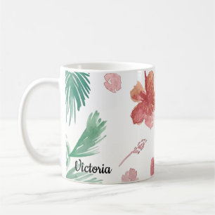 Tropical Florals Hand Watercolor Mom Name Coffee Mug