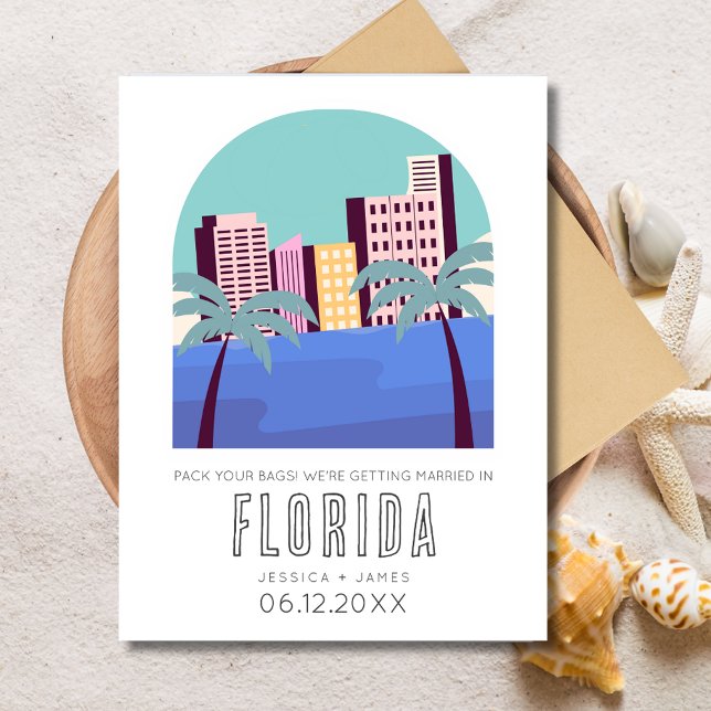 Tropical Florida Destination Wedding Save the Date Announcement Postcard (Florida Destination Beach Wedding Save the Date Postcard)