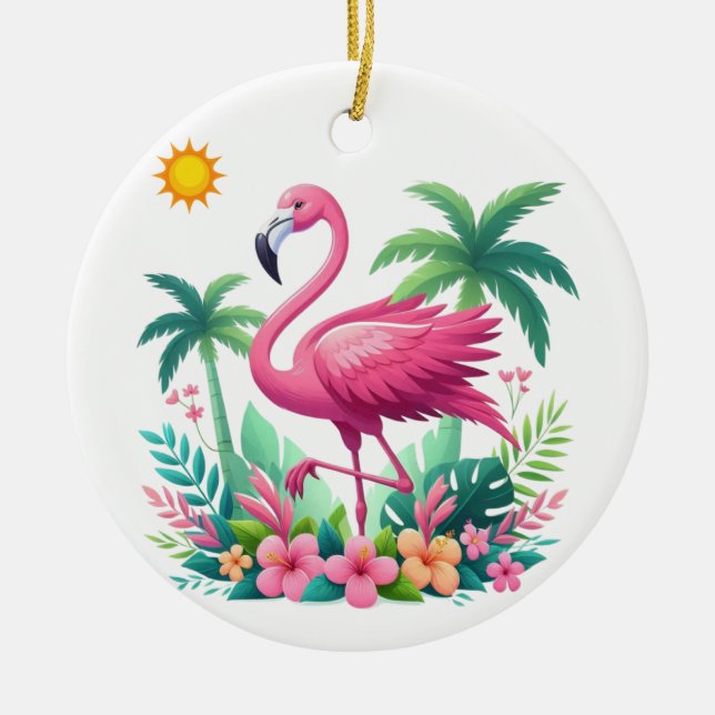 Tropical/Florida pink flamingo Ceramic Ornament (Front)