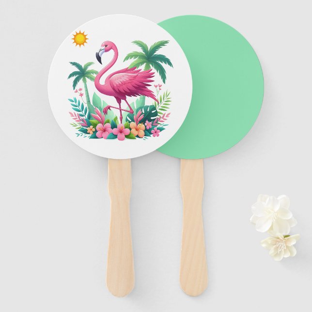 Tropical/Florida pink flamingo Hand Fan (Front and Back)