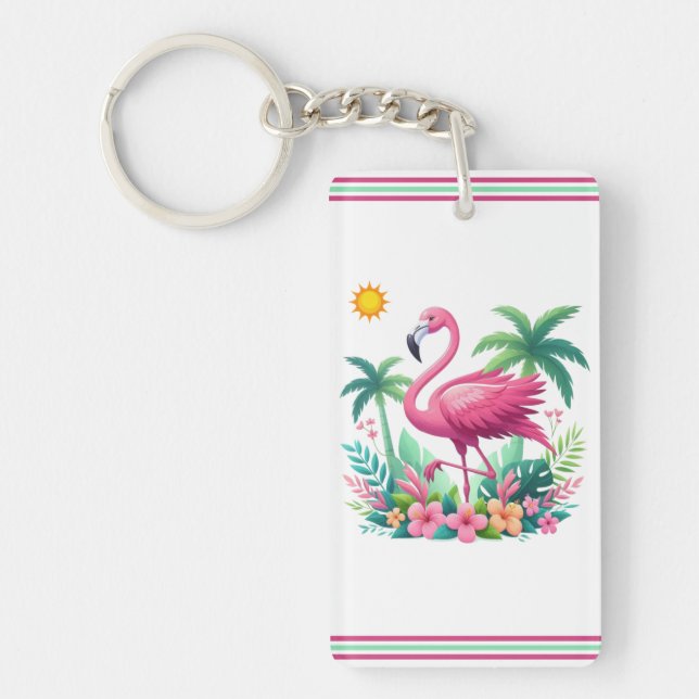 Tropical/Florida pink flamingo Keychain (Front)
