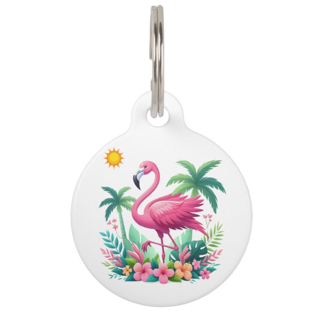 Tropical/Florida pink flamingo Pet Tag (Front)