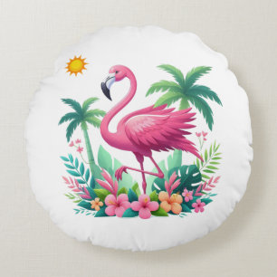 Tropical/Florida pink flamingo Round Pillow