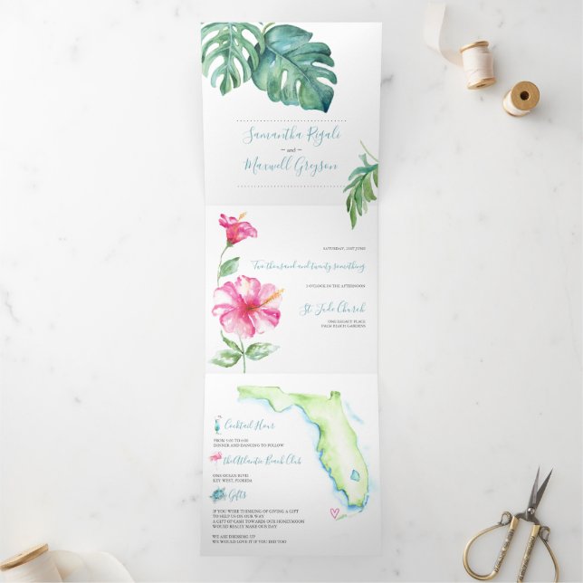 Tropical Florida Wedding Invitation All In One (Inside)