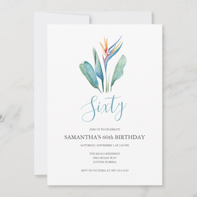 Tropical Flower 60th Birthday  Invitation (Front)