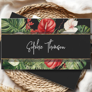 Tropical flower and leaves dark business card