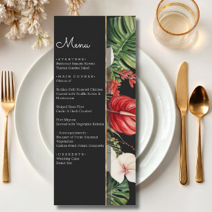 Tropical flower and leaves dark watercolor wedding menu