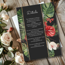 Tropical flower and leaves dark wedding details