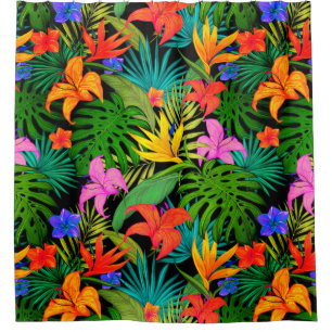 Tropical flower and palm leaf Hawaiian colourful
