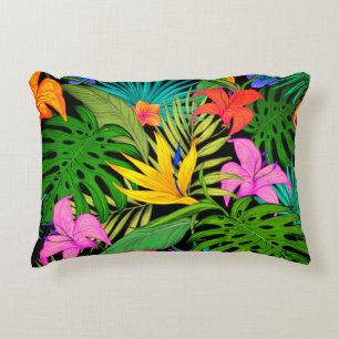 Tropical flower and palm leaf Hawaiian colourful Accent Pillow