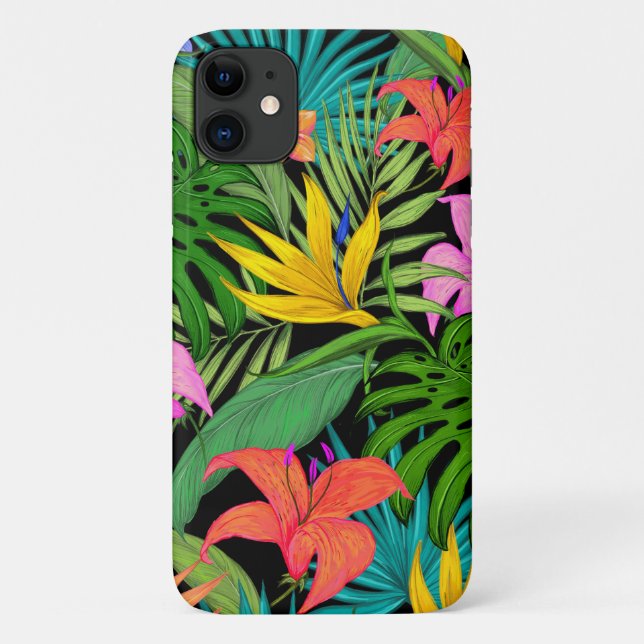 Tropical flower and palm leaf Hawaiian colourful Case-Mate iPhone Case (Back)