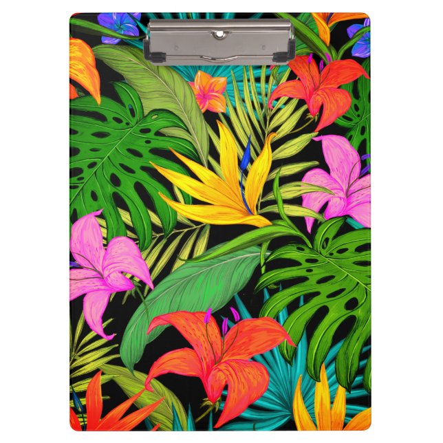 Tropical flower and palm leaf Hawaiian colourful Clipboard (Front)